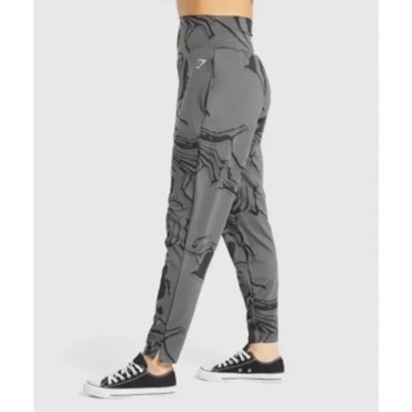 Gymshark GS Power Bottoms Black Gray Swirl High Waisted Pants Women's Medium M - Picture 5 of 12